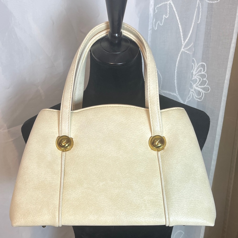 Chic Cream Structured Shoulder Bag with Gold Accents by Kadin
